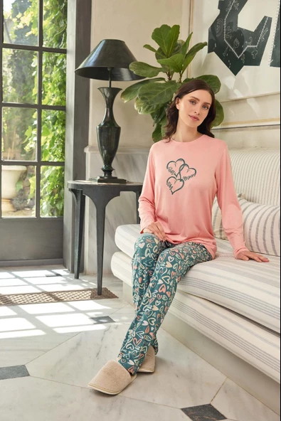 Aydoğan Kadın Pembe Viskon Uzun Kollu Pijama Takımı 240628 - 5