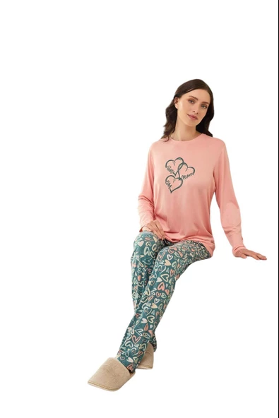 Aydoğan Kadın Pembe Viskon Uzun Kollu Pijama Takımı 240628 - 3