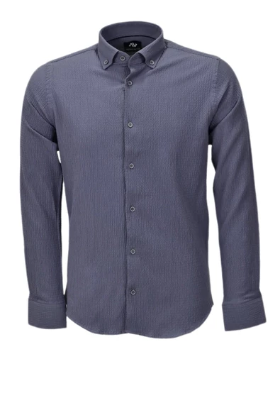 Erkek Silim Fit Spor Gofre Uzun Kol Gömlek BGL-ST03898 - Resim 4