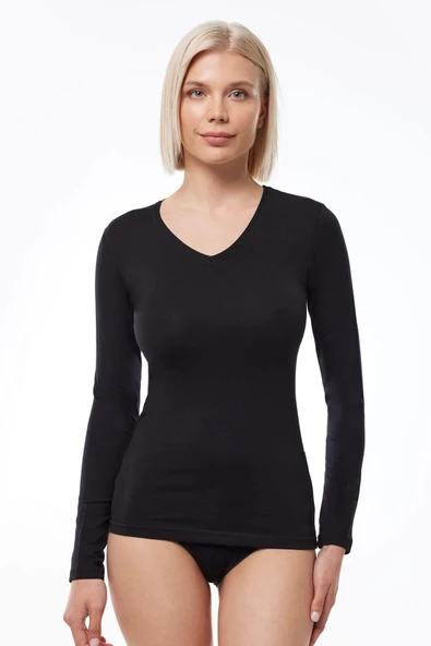 Malabadi 181 Kadın Modal V Yaka Uzun Kol Body - Resim 10