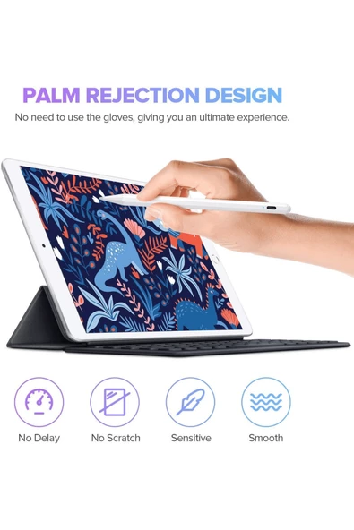iPad 10,9 Air 4 / 5 / 6 Nesil Uyumlu Avuç İçi Reddetmeli Bluetoothlu Dokunmatik Çizim Yazım Kalemi - 3