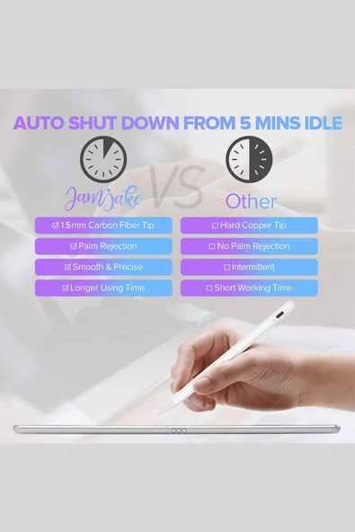 iPad 10,9 Air 4 / 5 / 6 Nesil Uyumlu Avuç İçi Reddetmeli Bluetoothlu Dokunmatik Çizim Yazım Kalemi - 5