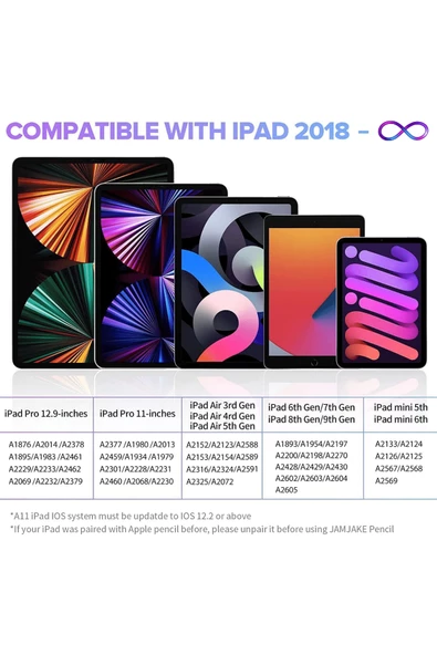 iPad 10,9 Air 4 / 5 / 6 Nesil Uyumlu Avuç İçi Reddetmeli Bluetoothlu Dokunmatik Çizim Yazım Kalemi - 6