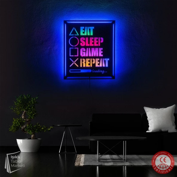 Işıklı Tablo Marketi Eat Sleep Game Repeat Tablosu V2 - 2