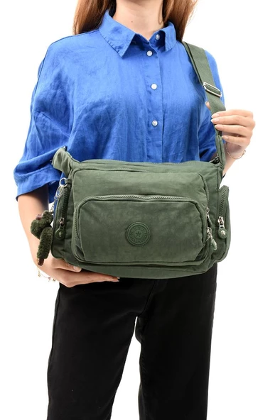 Klinkır Kumaş Kadın Postacı Omuz Çantası Çapraz Askılı Çok Cepli Su İtici Kumaş 30*20 Cm - 7
