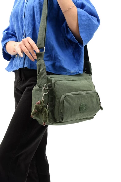 Klinkır Kumaş Kadın Postacı Omuz Çantası Çapraz Askılı Çok Cepli Su İtici Kumaş 30*20 Cm - 6