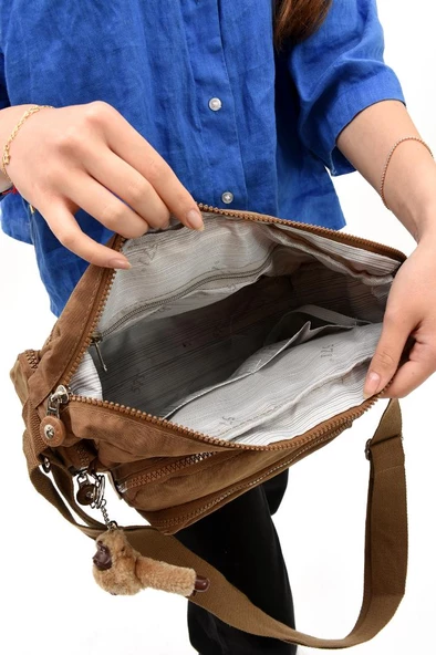 Klinkır Kumaş Kadın Postacı Omuz Çantası Çapraz Askılı Çok Cepli Su İtici Kumaş 30*20 Cm - 4