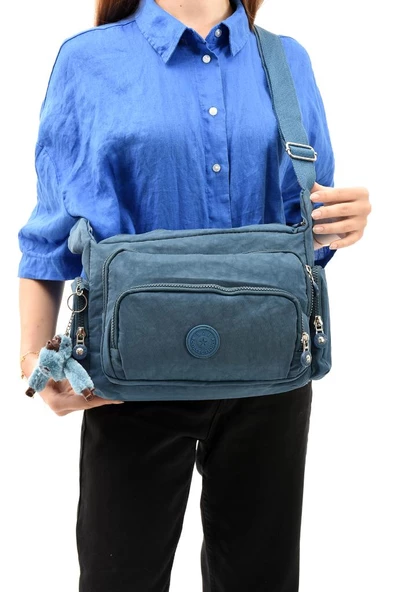 Klinkır Kumaş Kadın Postacı Omuz Çantası Çapraz Askılı Çok Cepli Su İtici Kumaş 30*20 Cm - 12