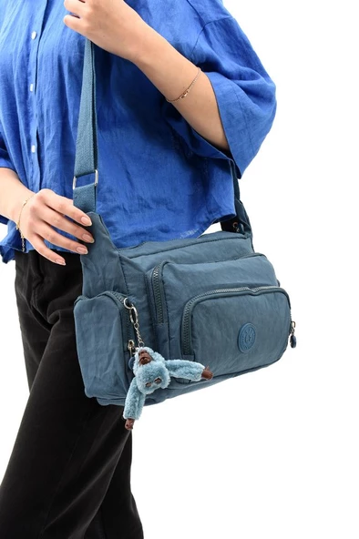 Klinkır Kumaş Kadın Postacı Omuz Çantası Çapraz Askılı Çok Cepli Su İtici Kumaş 30*20 Cm - 11