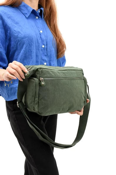 Klinkır Kumaş Kadın Postacı Omuz Çantası Çapraz Askılı Çok Cepli Su İtici Kumaş 30*20 Cm - 10