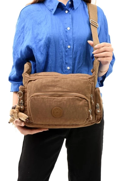 Klinkır Kumaş Kadın Postacı Omuz Çantası Çapraz Askılı Çok Cepli Su İtici Kumaş 30*20 Cm - 2