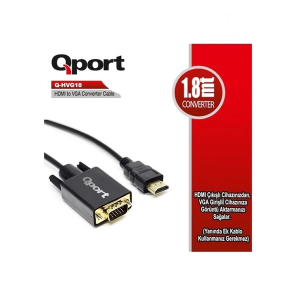 QPORT Q-HVG18 1.8metre HDMI-VGA Çevirici Kablo ürün görseli 1