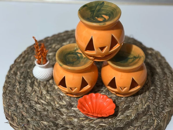 Cadılar Bayramı (Halloween) Özel Kabak Seramik Buhurdanlık/Mumluk (1 ADET).