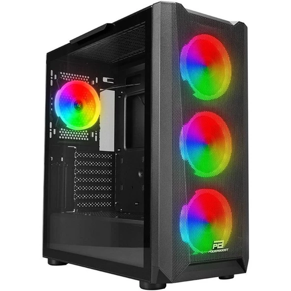 POWERBOOST VK-W001B 4-ARGB FANLI GAMING MID-TOWER PC KASASI  360MM SIVI SOĞUTMA DESTEĞİ - 1