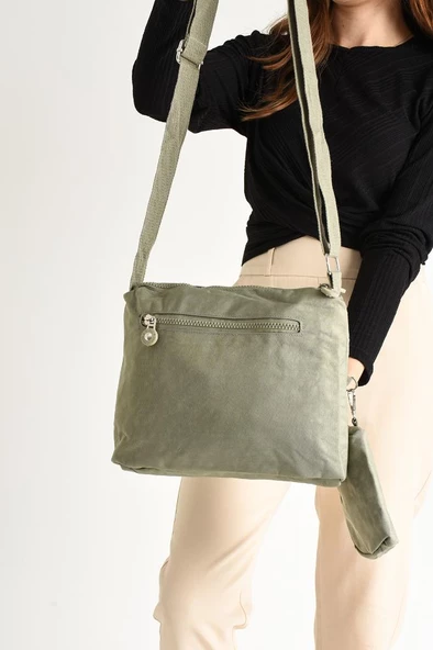 Klinkır Omuz Çantası Mini Cüzdanlı Çapraz Askılı Postacı Çanta Su İtici Kumaş 27*17 Cm Hafif - Resim 2