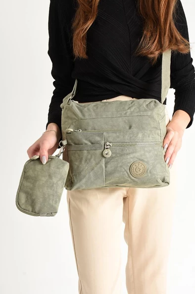 Klinkır Omuz Çantası Mini Cüzdanlı Çapraz Askılı Postacı Çanta Su İtici Kumaş 27*17 Cm Hafif - Resim 4