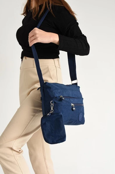 Klinkır Omuz Çantası Mini Cüzdanlı Çapraz Askılı Postacı Çanta Su İtici Kumaş 27*17 Cm Hafif - Resim 6