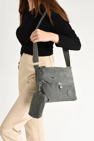 Klinkır Omuz Çantası Mini Cüzdanlı Çapraz Askılı Postacı Çanta Su İtici Kumaş 27*17 Cm Hafif - Resim 11