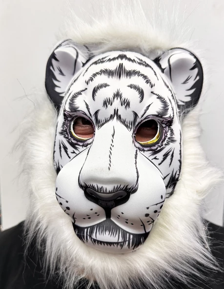 Beyaz Yeleli Aslan Maskesi Mega Peluş Maske 8 No - 1