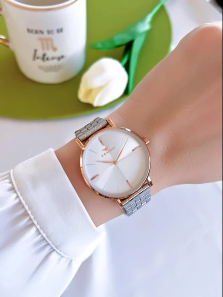 Ferro Çelik Kordon İyon Kaplama Kasa 3 Atm Suya Dayanıklı Kadın Kol Saati+Bileklik EFL40129-YA - Resim 2