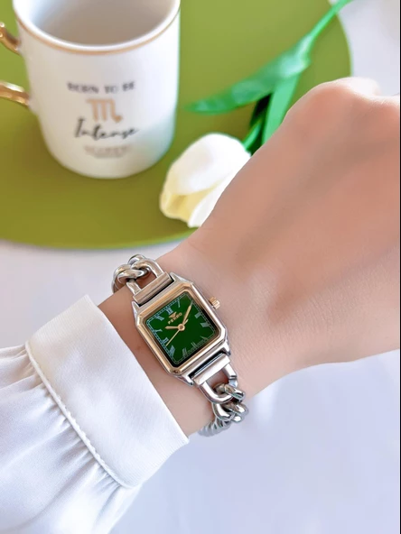 Ferro Retro Zincirli Özel Tasarım Çelik Kordon İyon Kaplama Kasa Kadın Kol Saati+Bileklik EFL40132D6 - Resim 2