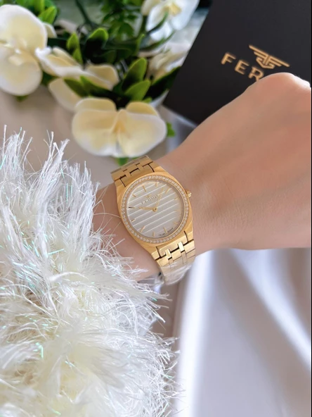 Ferro Çelik Kordon İyon Kaplama Kasa 3 Atm Suya Dayanıklı Kadın Kol Saati+Bileklik EFL43003-B - Resim 2