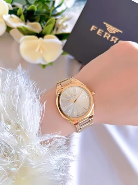 Ferro Çelik Kordon İyon Kaplama Kasa 3 Atm Suya Dayanıklı Kadın Kol Saati+Bileklik EFL21470-B - Resim 2