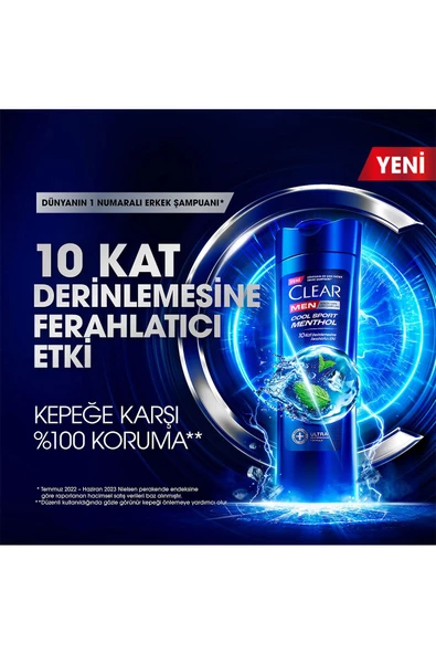 Clear Men Kepeğe Karşı Etkili Şampuan Cool Sport Menthol Ferahlatıcı Mentol Etkisi 350 ml x 3 Adet - 3