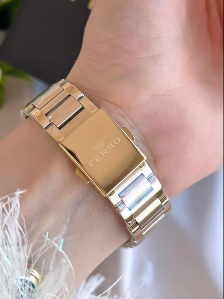 Ferro Çelik Kordon İyon Kaplama Kasa 3 Atm Suya Dayanıklı Kadın Kol Saati+Bileklik EFL40129-B - Resim 3