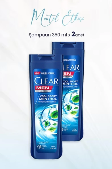 Clear Men Kepeğe Karşı Etkili Şampuan Ferahlatıcı Mentol Etkisi 350 ML x 2 Adet