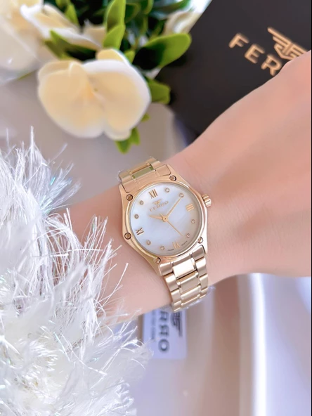 Ferro Çelik Kordon İyon Kaplama Kasa 3 Atm Suya Dayanıklı Kadın Kol Saati+Bileklik EFL40129-B - Resim 2