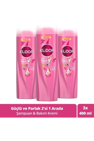 Elidor Superblend 2'si 1 Arada Şampuan ve Saç Bakım Kremi Güçlü ve Parlak 400 ML x3