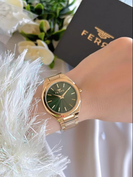 Ferro Çelik Kordon İyon Kaplama Kasa 3 Atm Suya Dayanıklı Kadın Kol Saati+Bileklik EFL21470-B6 - Resim 2