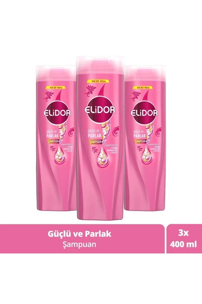 Elidor Superblend Saç Bakım Şampuanı Güçlü ve Parlak E Vitamini Makademya Yağı Kolajen 400 ml x3