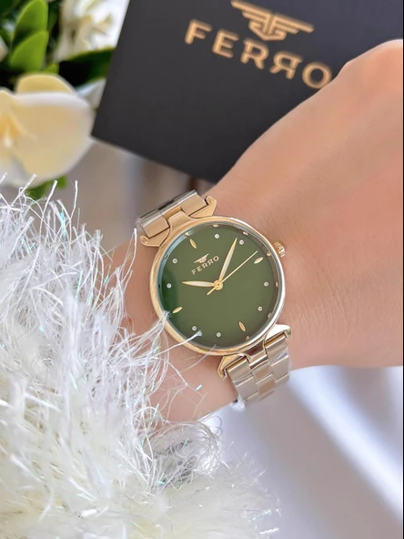 Ferro Çelik Kordon İyon Kaplama Kasa 3 Atm Suya Dayanıklı Kadın Kol Saati+Bileklik EFL40115-B6 - Resim 2