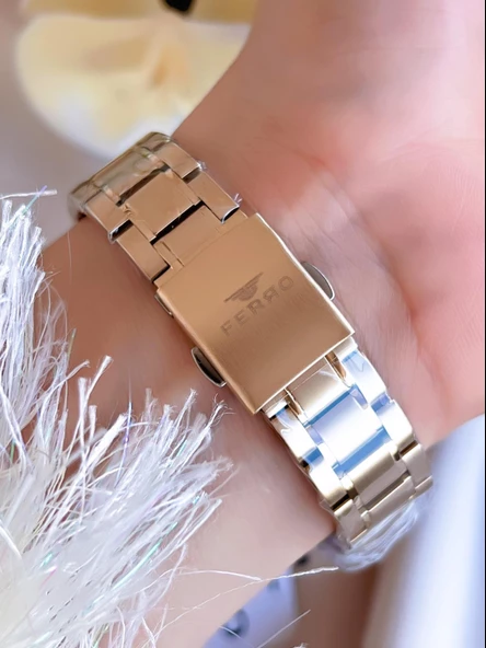 Ferro Çelik Kordon İyon Kaplama Kasa 3 Atm Suya Dayanıklı Kadın Kol Saati+Bileklik EFL40115-B6 - Resim 3