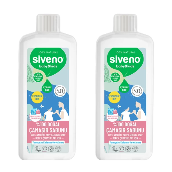 Siveno %100 Doğal Bebek Çamaşır Sabunu Kendinden Yumuşatıcılı Bitkisel Deterjan Konsantre Vegan 1000 ml X2 Adet