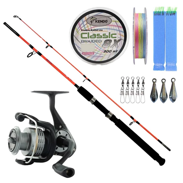 YekOutdoor Bot-Tekne Olta Seti Kendo Holiday Boat 1.50m 100-250gr 2 Parça Olta Kamışı&Okuma Revenger RV-55 FD Olta Makinesi