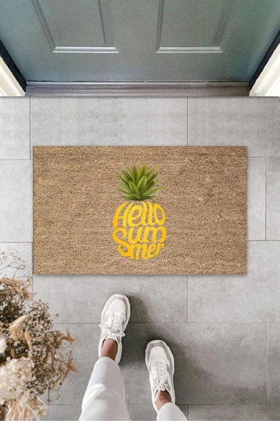 Kahverengi Kapı Önü Paspası Hello Summer Ananas Desen  K-3263