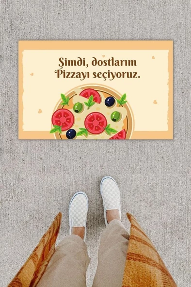 Dijital Baskı Dekoratif Pizza Pudra Kapı Önü Paspası K-1211