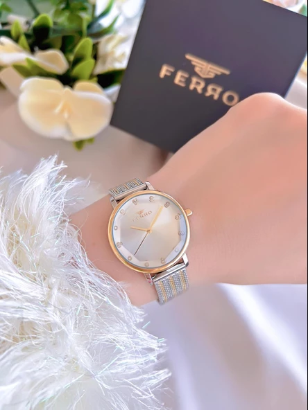 Ferro Çelik Kordon İyon Kaplama Kasa 3 Atm Suya Dayanıklı Kadın Kol Saati+Bileklik BFL21221-D - Resim 2