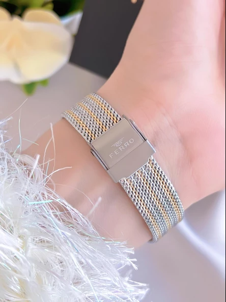 Ferro Çelik Kordon İyon Kaplama Kasa 3 Atm Suya Dayanıklı Kadın Kol Saati+Bileklik BFL21221-D - Resim 3