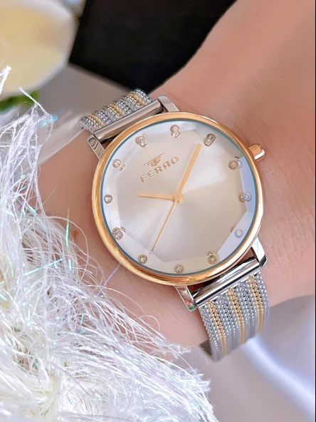 Ferro Çelik Kordon İyon Kaplama Kasa 3 Atm Suya Dayanıklı Kadın Kol Saati+Bileklik BFL21221-D ürün görseli