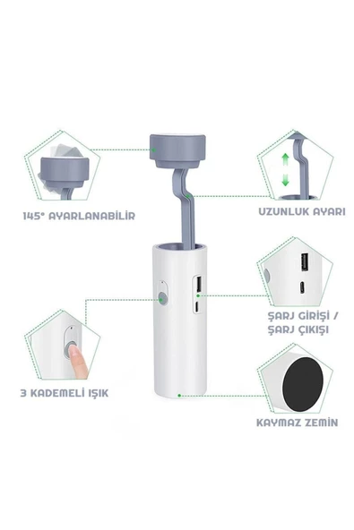 Şarjlı Dokunmatik 20 Led Çalışma Okuma Işığı Masa Lambası Kademeli Parlaklık Powerbank 1200mah - Resim 4