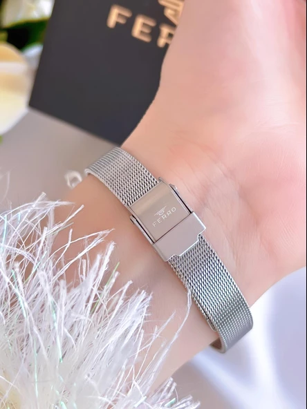 Ferro Çelik Kordon İyon Kaplama Kasa 3 Atm Suya Dayanıklı Kadın Kol Saati+Bileklik BF1618-D - Resim 3