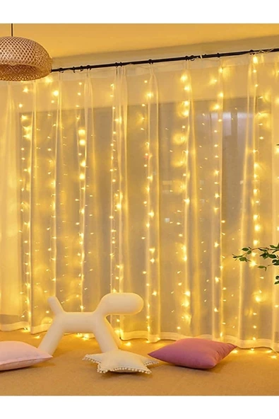 Kumandalı 8 Ayrı Moda Sahip 3 Mx3 M 300 Cm X 300 Cm Perde Led 10 Saçaklı Sarkıtlı 300 Led Gün Işığı