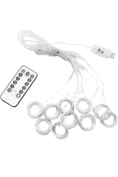 Kumandalı 8 Ayrı Moda Sahip 3 Mx3 M 300 Cm X 300 Cm Perde Led 10 Saçaklı Sarkıtlı 300 Led Gün Işığı - Resim 4