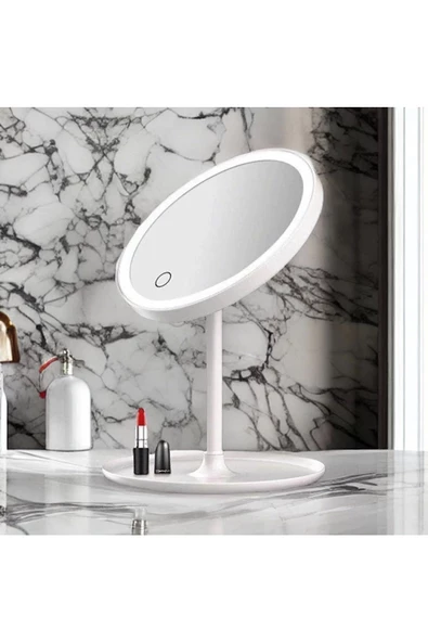 Dokunmatik Işıklı Usb Li Yuvarlak Masa Üstü Makyaj Aynası Makyaj Aynası Ledli, Ledli ayna - Resim 3
