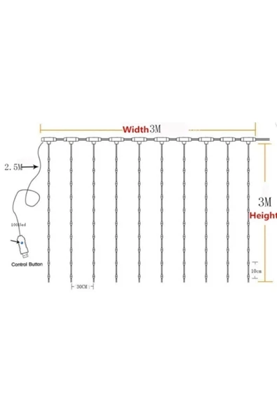 Kumandalı 8 Ayrı Moda Sahip 3mx3m 300 cm X 300 cm Perde Led - Resim 3