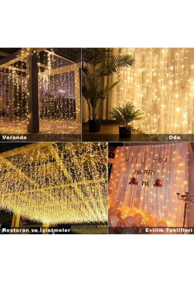 Kumandalı 8 Ayrı Moda Sahip 3 Mx3 M 300 Cm X 300 Cm Perde Led 10 Saçaklı Sarkıtlı 300 Led Gün Işığı - Resim 6